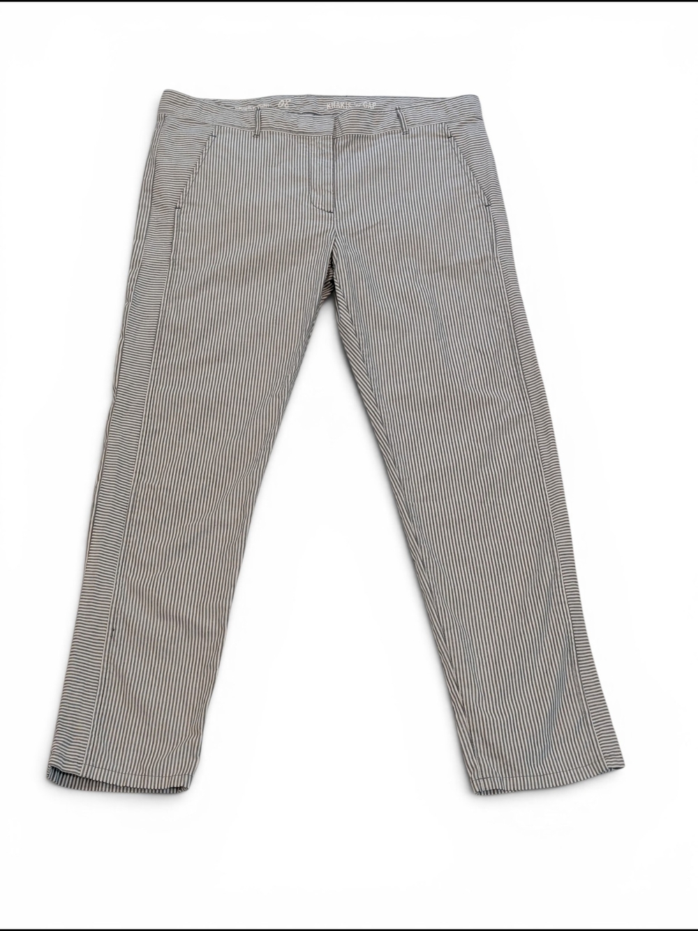 Khakis By GAP Blueish Gray & White Skinny Mini Striped Waistband Pants Size 8